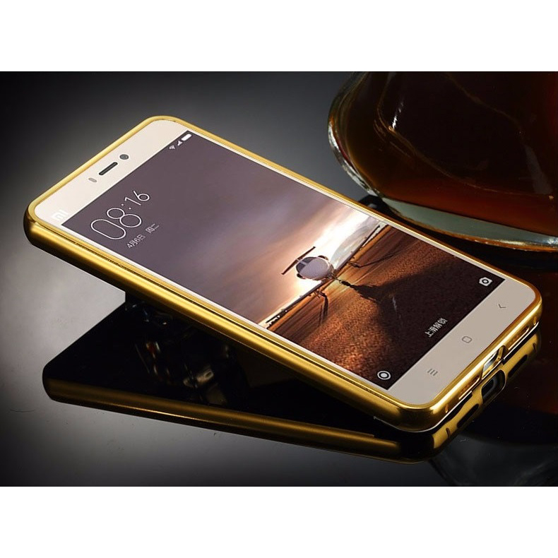 ... Aluminium Bumper with Mirror Back Cover for Xiaomi Mi4s - Golden - 3 ...