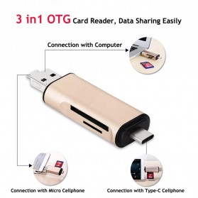 Card Reader & OTG - Crouch OTG 3 in 1 Smart Card Reader USB 3.0 Type C Combo - US170 - Golden