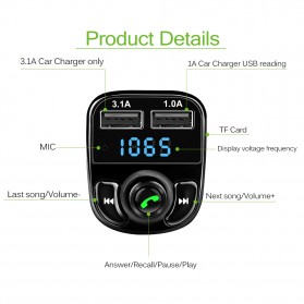 Bluetooth Audio Receiver FM Transmitter Handsfree with USB Car Charger - HY-82 - Black - 2