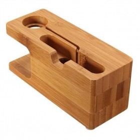 Creative Bamboo Smartphone Stand Holder & Apple Watch Dock - Brown - 2