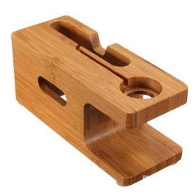 Creative Bamboo Smartphone Stand Holder & Apple Watch Dock - Brown - 3