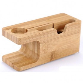 Creative Bamboo Smartphone Stand Holder & Apple Watch Dock - Brown - 4