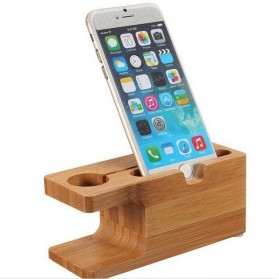 Creative Bamboo Smartphone Stand Holder & Apple Watch Dock - Brown - 6