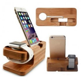 Creative Bamboo Smartphone Stand Holder & Apple Watch Dock - Brown - 7