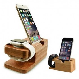 Creative Bamboo Smartphone Stand Holder & Apple Watch Dock - Brown - 8