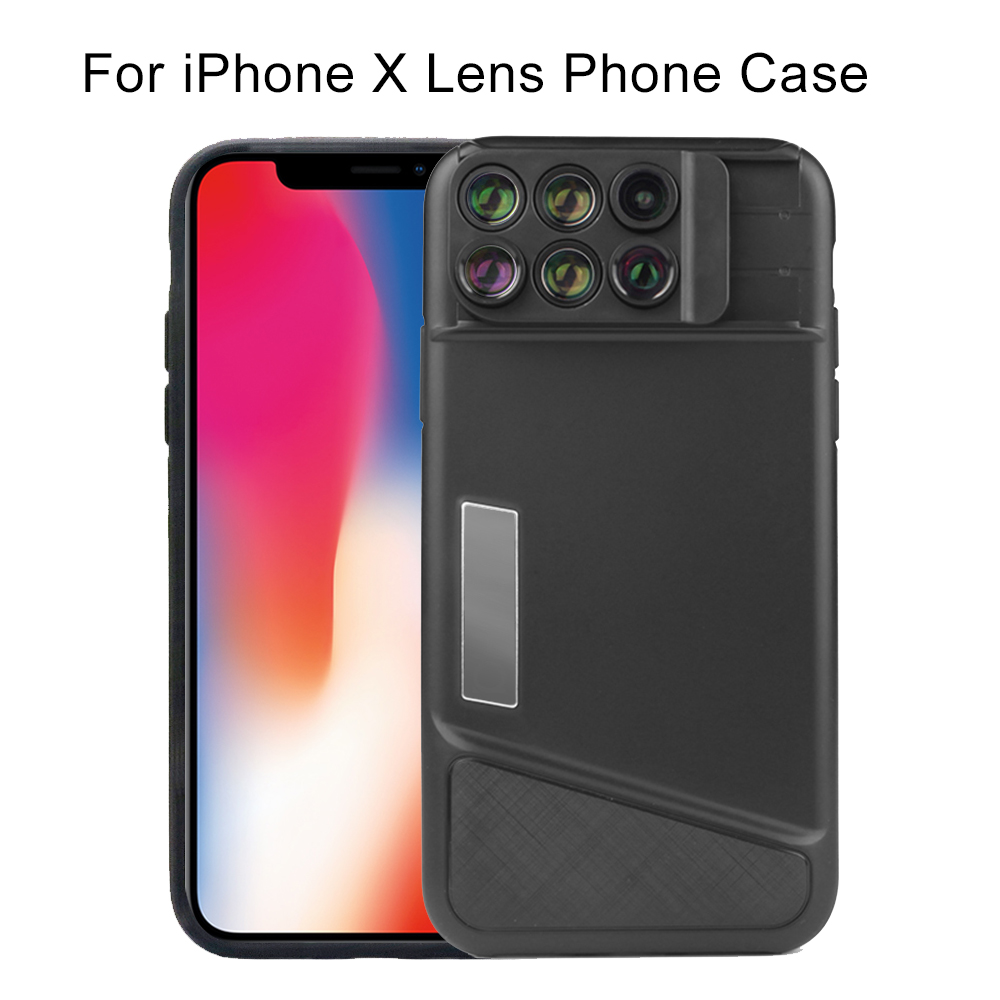 MOMAX Lens Case for Apple iPhone X: 6 in 1 Dual Optics Lens Kit Two Layers Double Protection 180°Fisheye, 2X Telephoto,120° Wide-Angle, 10X/20X Macro Black 