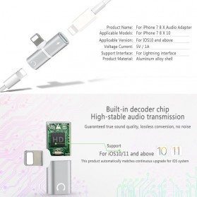 KINGMAS Audio Converter Lightning Audio Splitter for iPhone 7/8/X - JLD-7062 - Black - 3