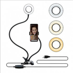 BePotofone Lampu Halo Ring Light LED Selfie 24 LED 90mm with Smartphone Holder + Lazy Bracket - BI791 - Black