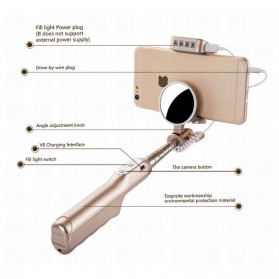 Noosy Night Sky Selfie Stick with Wired Remote Shutter, LED Light and Back Mirror - BR10 - Black - 5