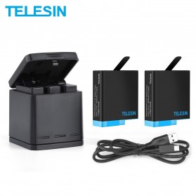 TELESIN Charger Baterai 3 Slot Storage Box for GoPro Hero 8/7/6/5 with 2xBattery - GP-BNC-801 - Black