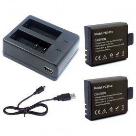 Baterai & Charger Action Camera - Charger Baterai 2 Slot with 2 PCS Baterai for EKEN H9 H9R H8PRO H8R SJCAM SJ4000 - Black
