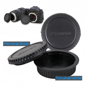 Front Cover & Rear Lens Cap for Canon (With Logo) - Black
