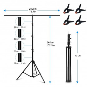 TaffSTUDIO Stand Background Backdrop Photography T-Shape 200x260cm with 4 Clamp Clip - M139-260 - Black