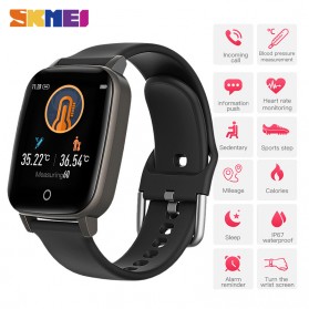 SKMEI Smartwatch Sport Fitness Tracker Waterproof Heart Rate Thermometer for Android iOS  - T1 - Black