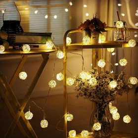 Lampu Hias Dekorasi Bola Rotan String Fairy 1.2 Meter 10 LED - B073 - Warm White - 1