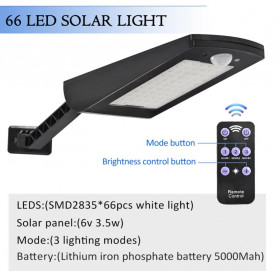 Alloet Lampu Outdoor Taman Solar Power Sensor Gerak Waterproof 66 LED 900 Lumens - LE66 - Black - 5