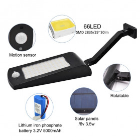 Alloet Lampu Outdoor Taman Solar Power Sensor Gerak Waterproof 66 LED 900 Lumens - LE66 - Black - 7