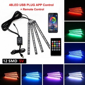 ANMINGPU Lampu LED Strip Mobil RGB Car Foot Ambient Light 48 LED USB Plug with APP Control - AP-2 - Multi-Color
