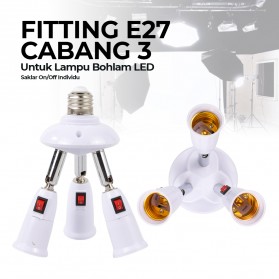 Fitting Lampu - ASMTLED Fitting E27 Cabang 3 Lampu Bohlam Studio with Switch - E344 - White