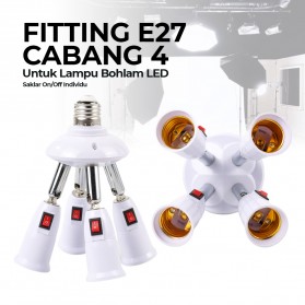 Fitting Lampu - ASMTLED Fitting E27 Cabang 4 Lampu Bohlam Studio with Switch - E344 - White