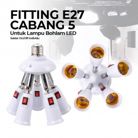 Fitting Lampu - ASMTLED Fitting E27 Cabang 5 Lampu Bohlam Studio with Switch - E344 - White