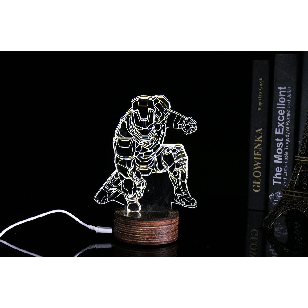 Lampu 3D LED Transparan Design Iron Man White JakartaNotebookcom