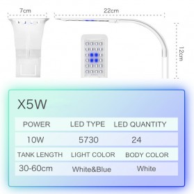 Virgo Lampu Aquarium LED Light Super Slim Clip On 10W 5730K - X5 - White - 5