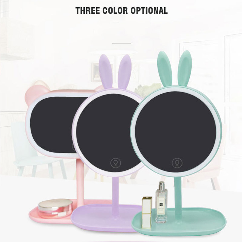 Cermin Makeup dengan Lampu LED Ring Light Model Rabbit