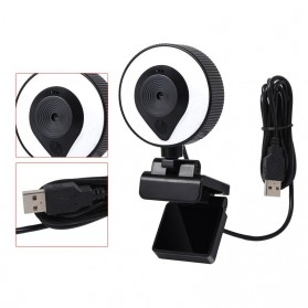 Esah Webcam Desktop Laptop Video Conference 1080P with Microphone + Ring Light - W20 - Black