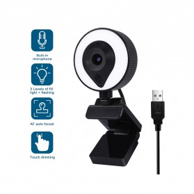 Esah Webcam Desktop Laptop Video Conference 2K with Microphone + Ring Light - W21 - Black