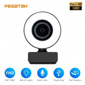 PEGATAH Webcam Desktop Laptop Video Conference 1080P with Microphone + Ring Light - A2-1080P - Black