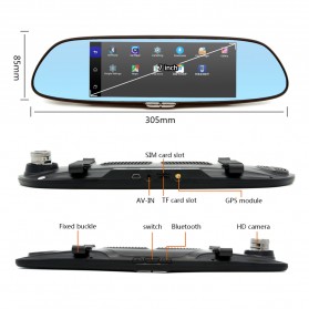 Kaca Spion DVR Dual Kamera 1080P 7 Inch Display dengan 3G Network - Black - 2