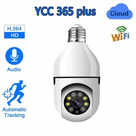 HONTUSEC CCTV WiFi IP Camera Auto Tracking Dual Light IR Motion Sensor E27 2MP - YCC-365 Plus - White