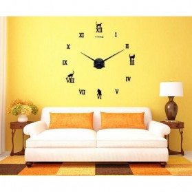 Jam Dinding Besar DIY Giant Wall Clock Quartz Creative Design Model Kucing Lucu - JM-12 - Silver - 2