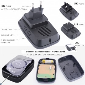 CACAZI Bel Pintu Wireless Doorbell Waterproof 2 Transmitter 2 Receiver - A10BB - Black - 5