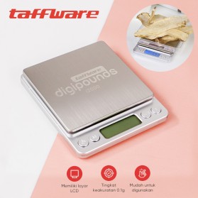 Taffware Digipounds Timbangan Dapur Mini Digital Scale 0.5kg Akurasi 0.01g -  i2000 - Silver