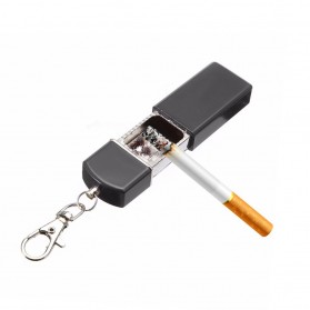 Korek Api & Aksesoris - Akkoki Asbak Rokok Portable Enclosed Ashtray Stainless Steel with Keychain - YH-005 - Black
