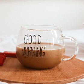 One Two Cups Cangkir Kopi Glass Coffee Mug Good Morning 350ml - 9H8D - Transparent