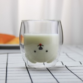 LETUZI Cangkir Kopi Anti Panas Double-Wall Borosilicate Glass Cute Animal 250ml - Transparent