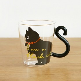 Meow Cangkir Kopi Glass Coffee Mug Tail Cute Cat Handle 250ml - KIT063 - Black