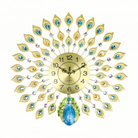 SAFEBET Jam Dinding Bulat Quartz Clock Diamond Peacock 60CM - H19 - Golden