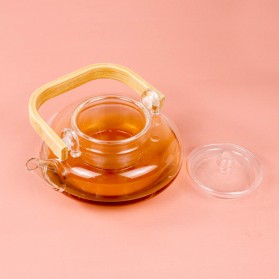 Meltset Teko Pitcher Gagang Kayu Glass Teapot Japanese Style Infuser 800ml - 8CV101 - Transparent