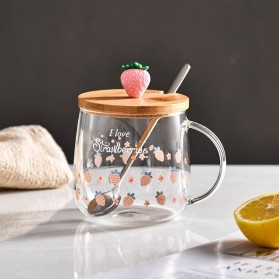 GUC Gelas Mug Water Coffee Milk Juice Glass 3D Lid Strawberry 330ml - BC1236 - Transparent