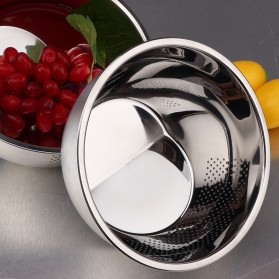 Supple Baskom Saringan Inclined Drain Rice Bowl Washer Fruit Basket 304 Stainless Steel 23cm - C0065 - Silver - 3
