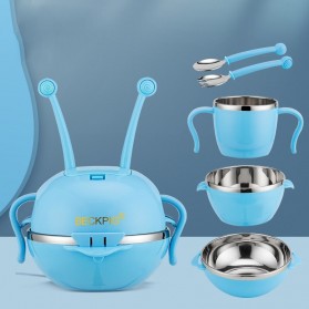Kotak Makan & Rantang Susun - BECKPIG Kotak Makan Anak Tableware Kids Portable Dinner Sets Spoon Fork Cup Bowl - J276 - Blue
