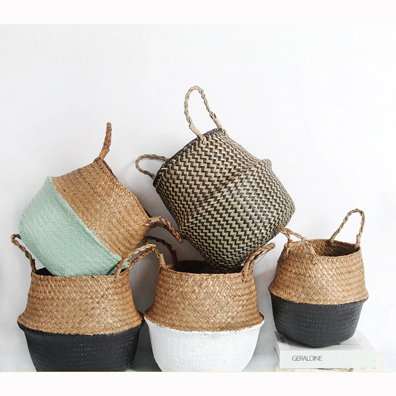 Gambar produk WITUSE Keranjang Jerami Storage Baskets Laundry Seagrass Hanging Flower 22cm - EQF302