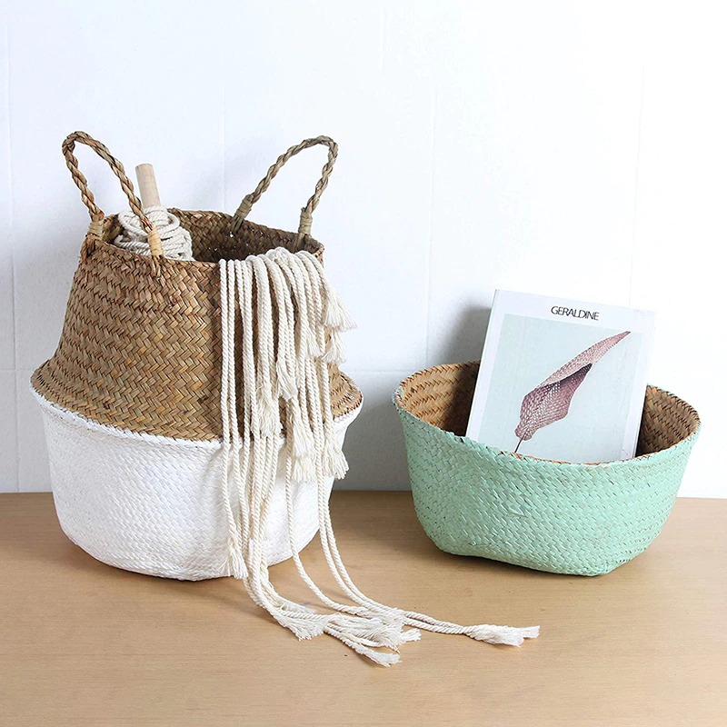 Gambar produk WITUSE Keranjang Jerami Storage Baskets Laundry Seagrass Hanging Flower 22cm - EQF302