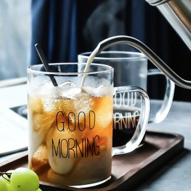 One Two Cups Gelas Cangkir Kopi Glass Coffee Mug Desain Good Morning 400 ml - MD19 - Black - 3
