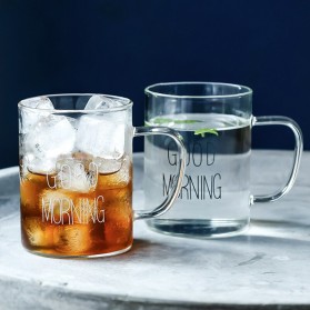 One Two Cups Gelas Cangkir Kopi Glass Coffee Mug Desain Good Morning 400 ml - MD19 - Black - 4