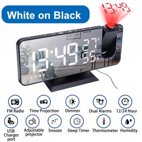 Ruyun Jam Alarm Digital Proyektor Temperature Humidity FM Radio - EN8827 - Black White